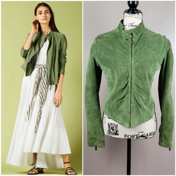 Aldo Sage Green Suede Moto Jacket Size Large - Picture 1 of 16